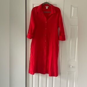 ❤️ Haute Hippie Red Linen Button-Front Shirt Dress